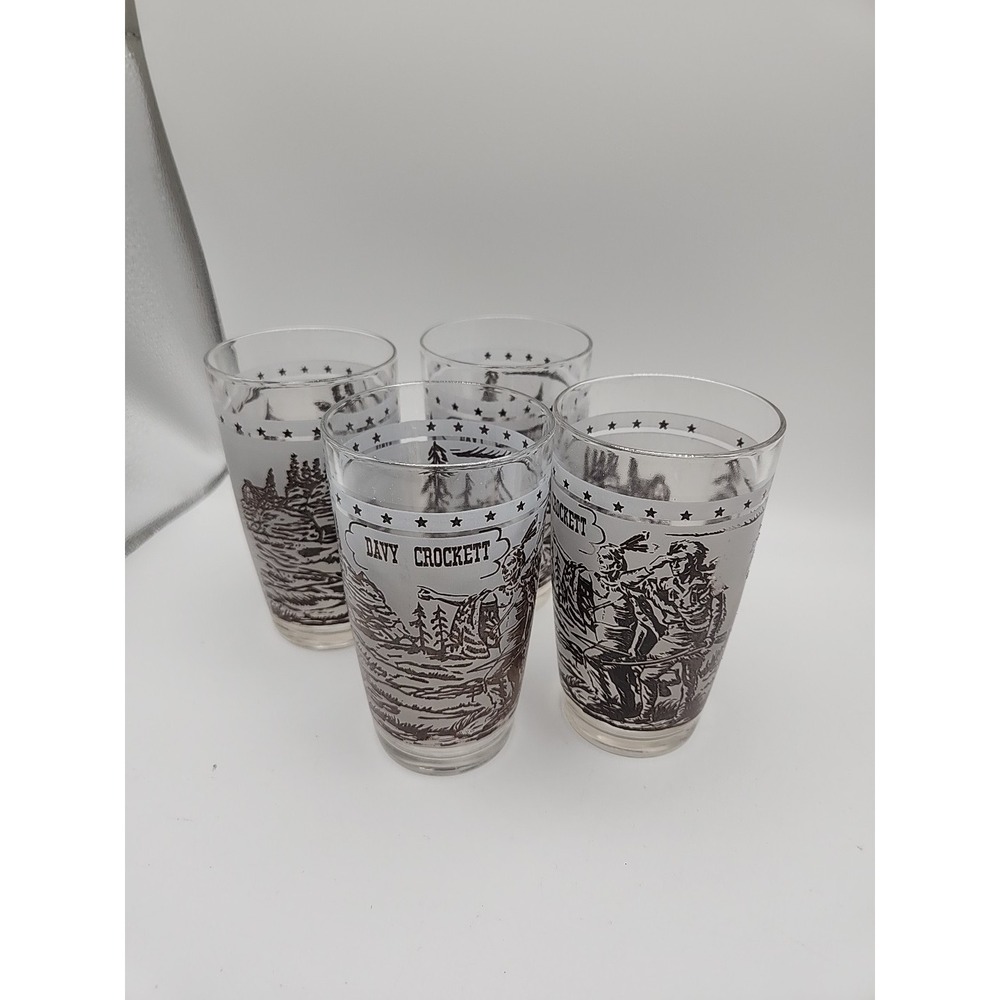 Vintage Jeannette Glass Davy Crockett Glasses 1955 Hero Of The Alamo